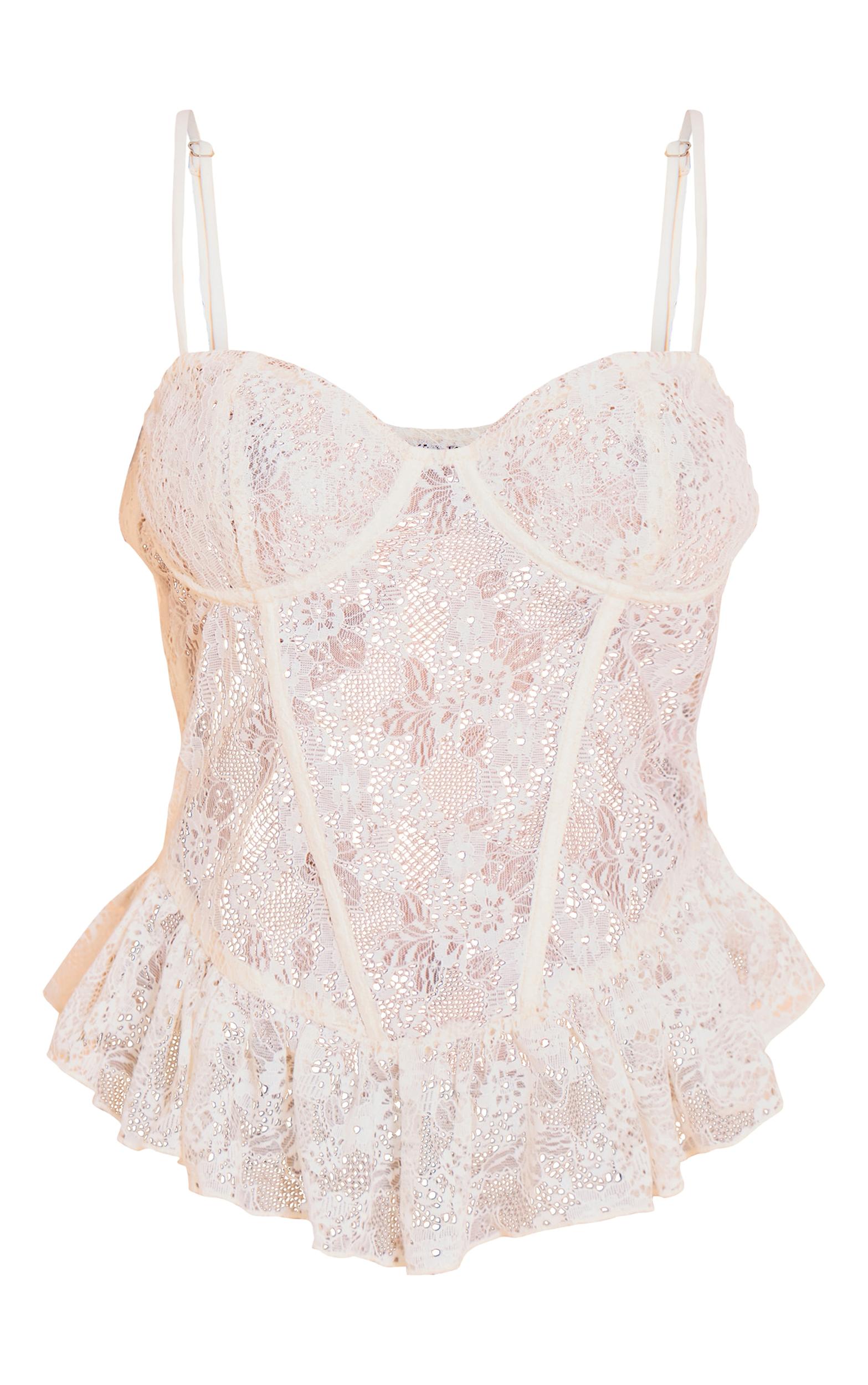 Petite Cream Strappy Lace Corset Top Product Image