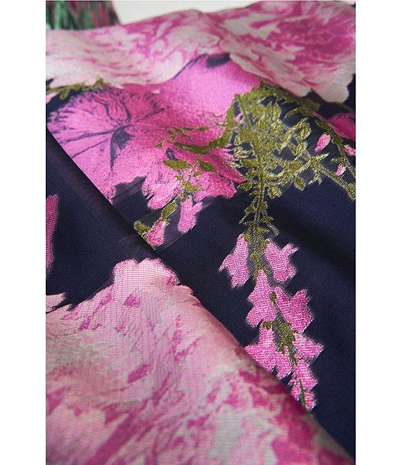 Kay Unger Strapless Pleated Bodice Printed Organza Jacquard Gown Product Image