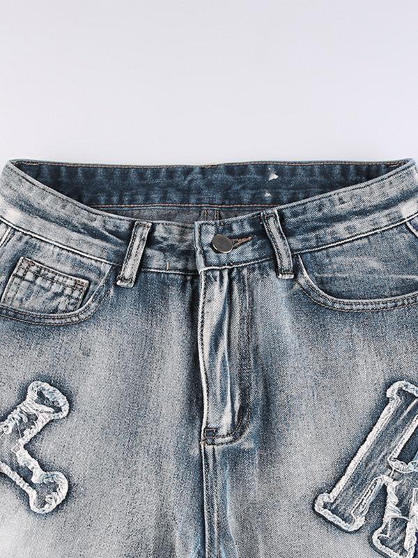 Letter Patch Faded Boyfriend Jeans Product Image