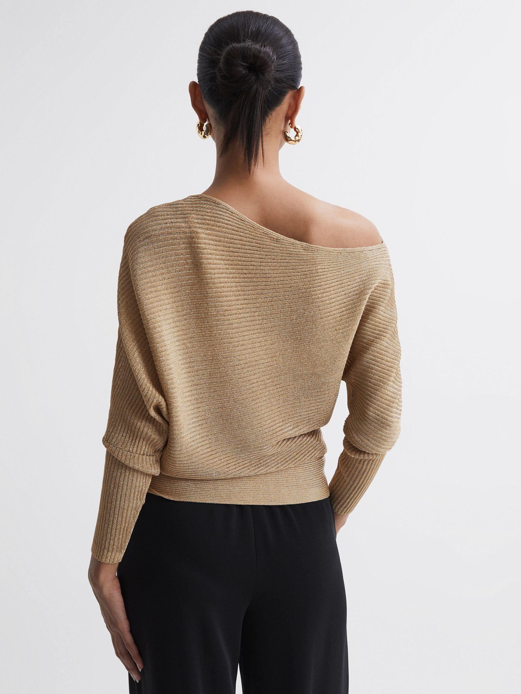 Metallic Asymmetric Knitted Top in Gold Product Image