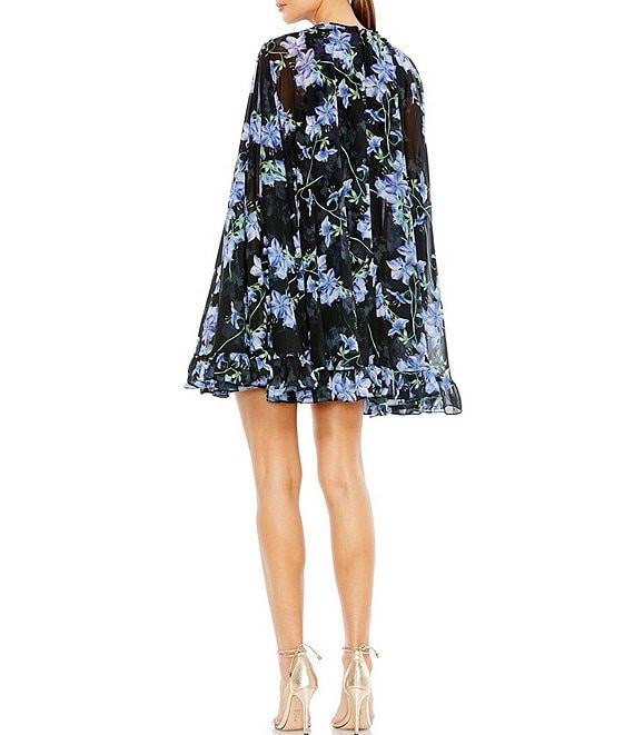 Mac Duggal Floral Print Sleeveless Cape Back Mini Dress Product Image
