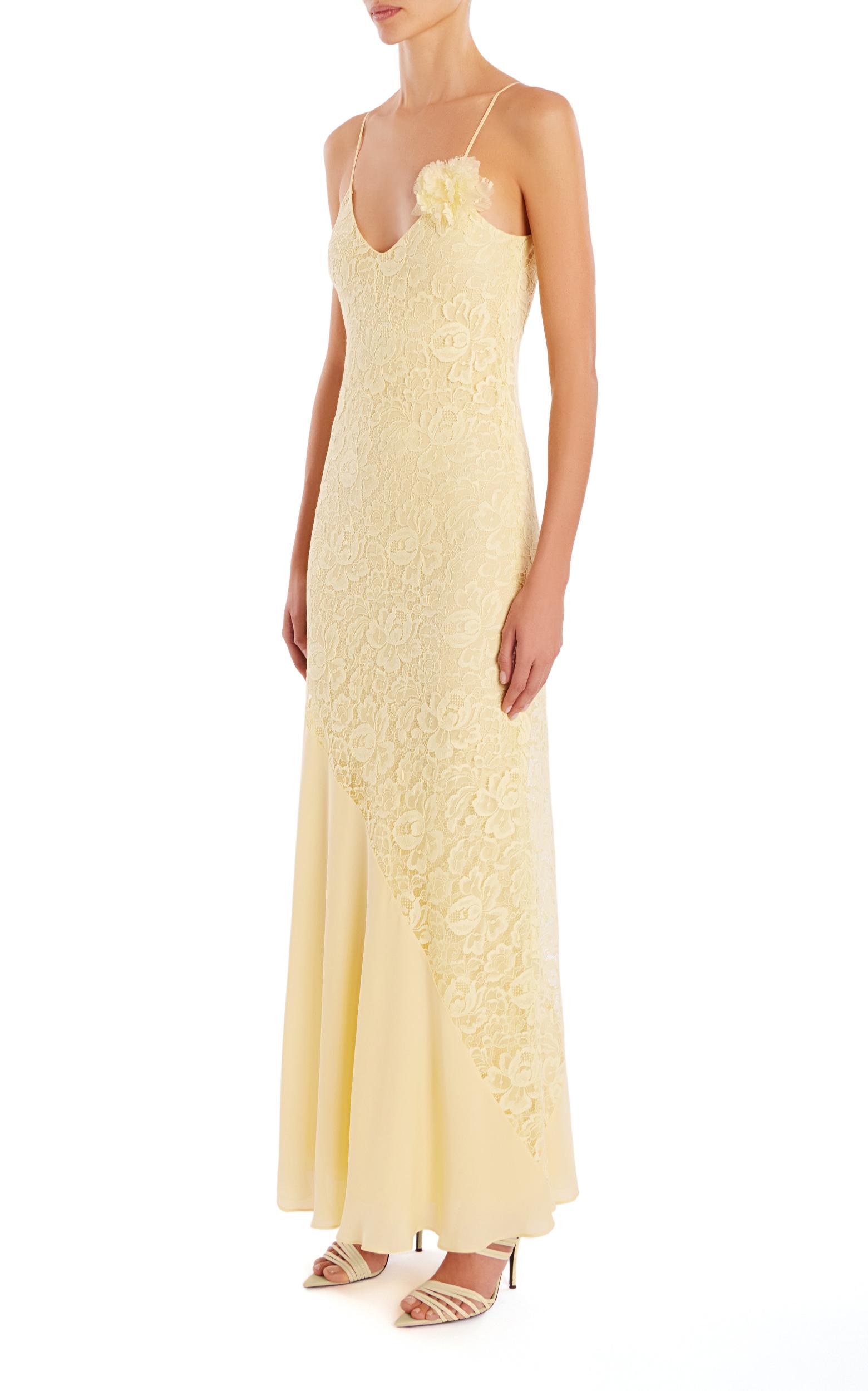 Yellow French Levers Lace And Silk Georgette Bias Gown Product Image