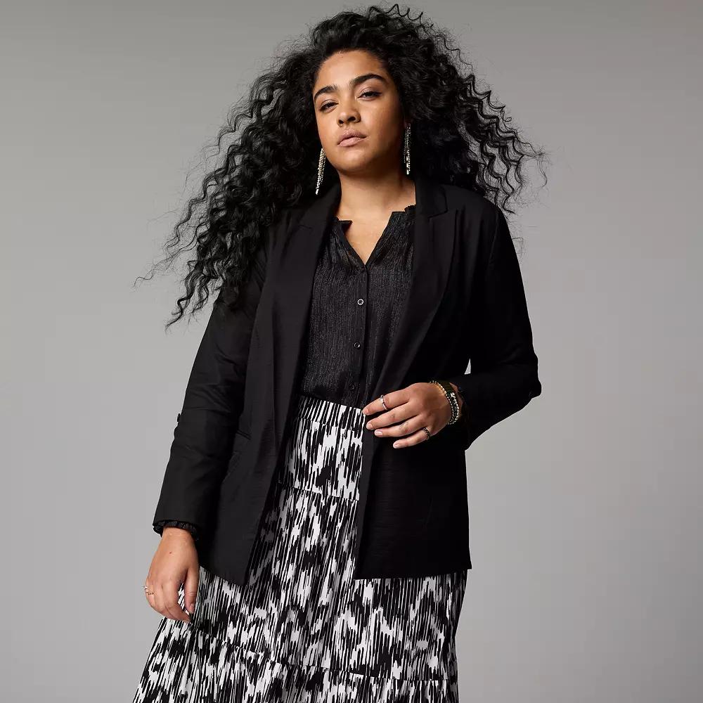 Plus Size Simply Vera Vera Wang Roll Tab Relaxed Blazer, Women's, Size: 2XL, Black Product Image