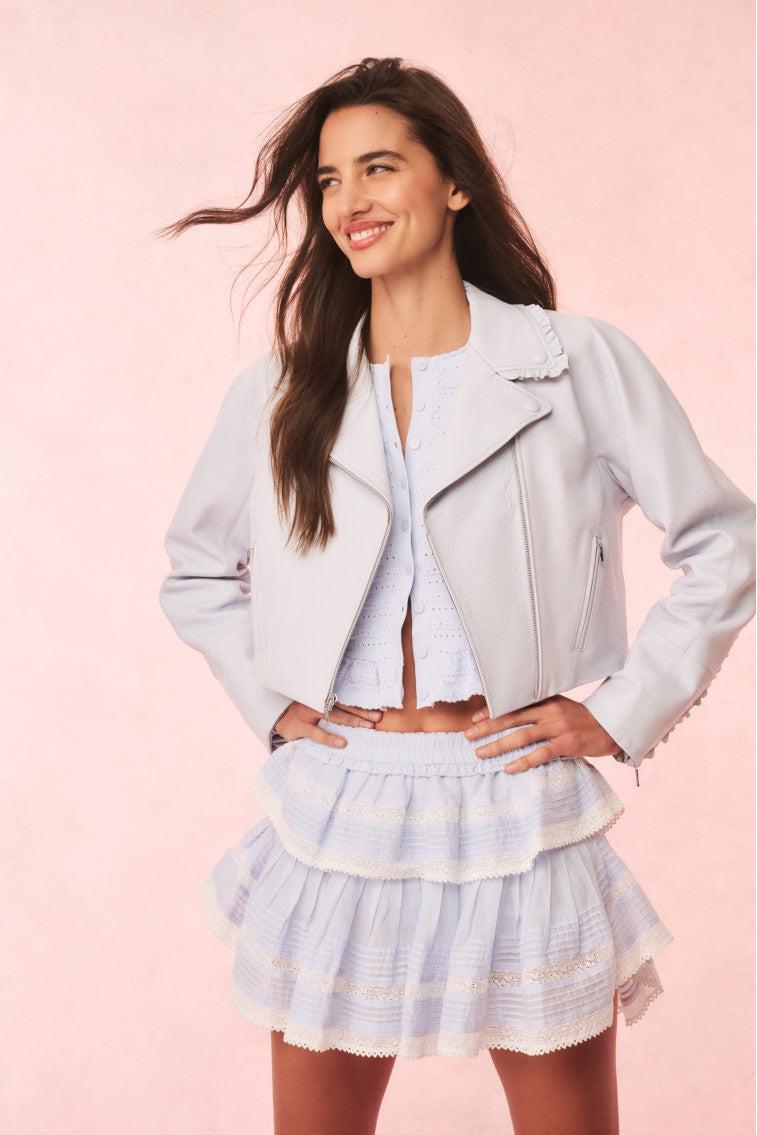 Rheisa Cropped Leather Moto Jacket Product Image