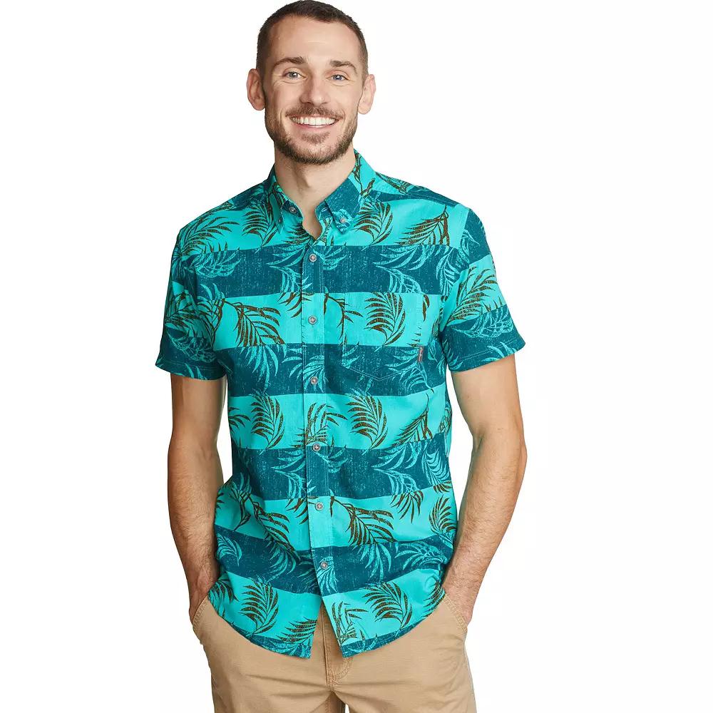 Men's Eddie Bauer Baja Print Short Sleeve Button-Down Shirt, Size: Small, Tile Blue Product Image