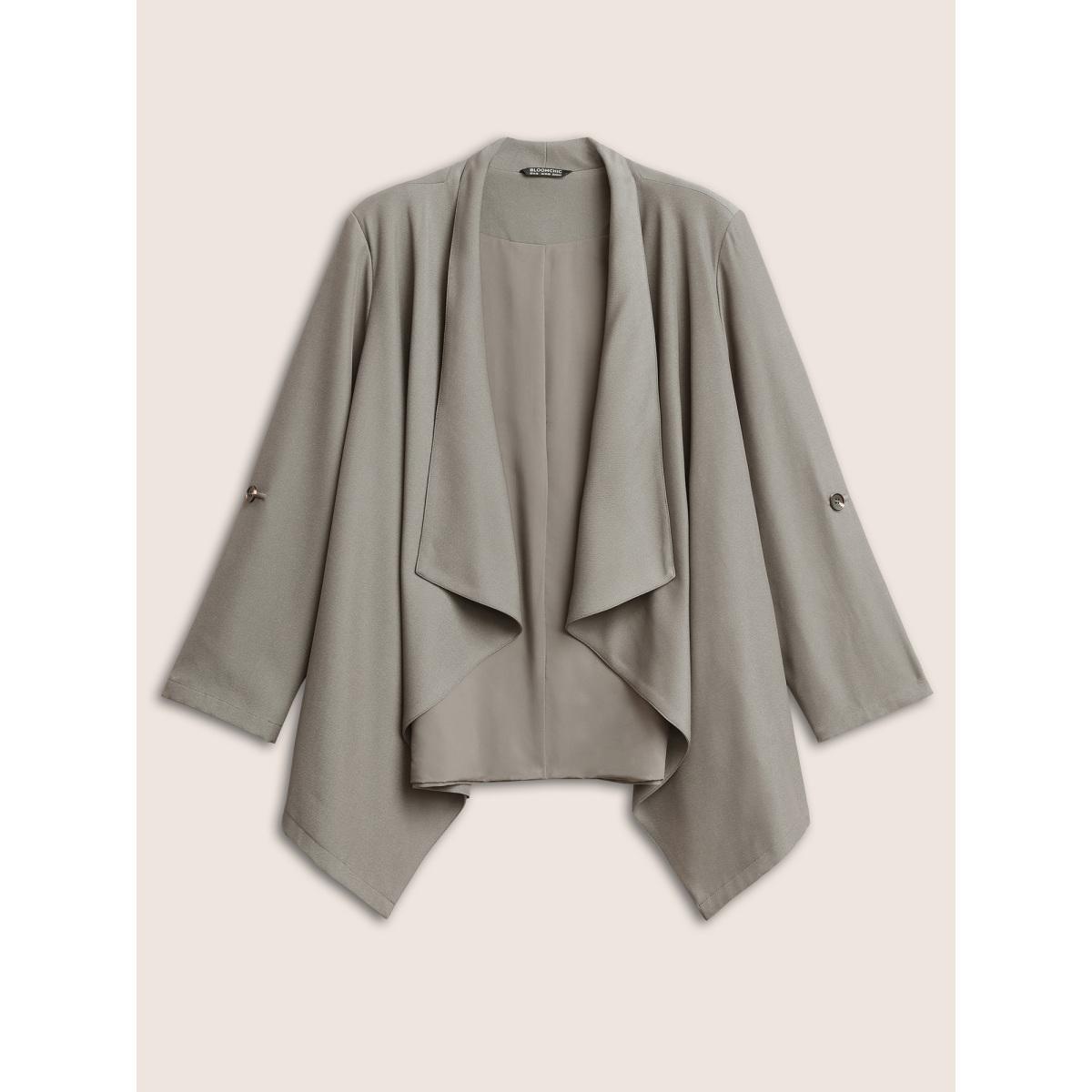 Plus Size Lapel Collar Tab Sleeve Hanky Hem Blazer Gray Women Everyday Plain Non Sleeve Long Sleeve Lapel Collar 10/M Slanted pocket Casual Blazers BloomChic Product Image
