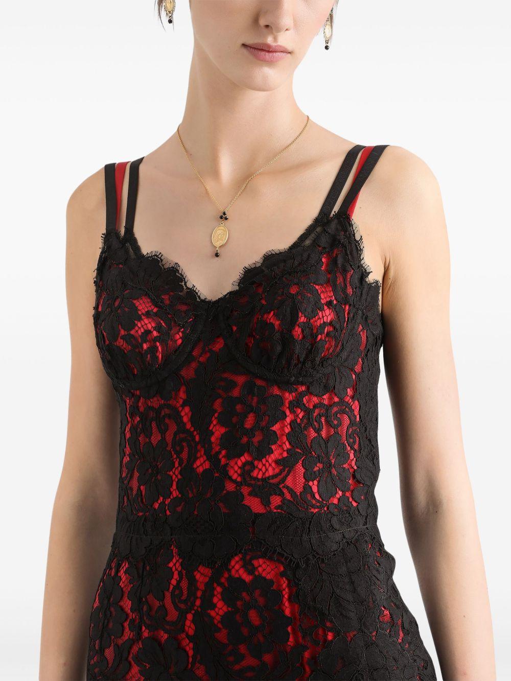 DOLCE & GABBANA Lace Midi Slip Dress In Black/red Product Image