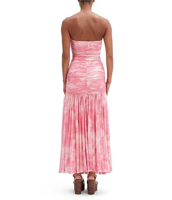 Bardot Solana Mesh Floral Print Strapless Neck Sleeveless Ruched Drop Waist Maxi Dress Product Image