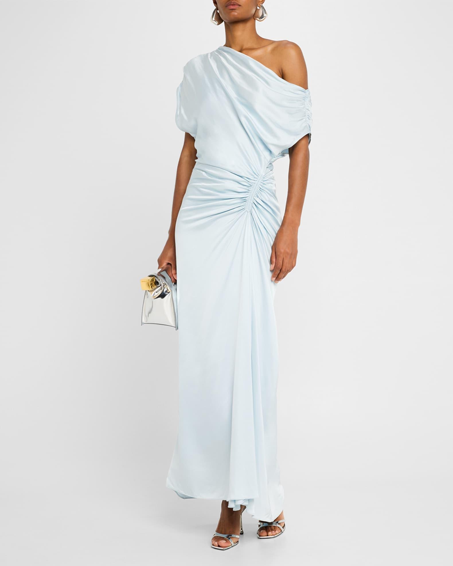 Penny One-Shoulder Ruched Satin Gown Product Image