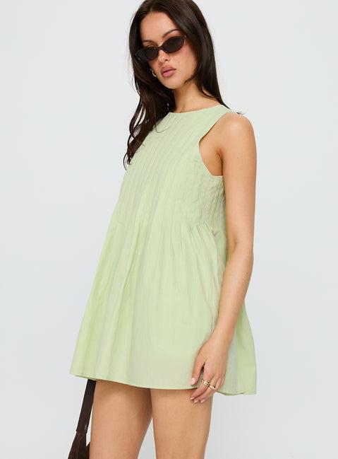 Dreamboat Pleated Mini Dress Matcha Product Image