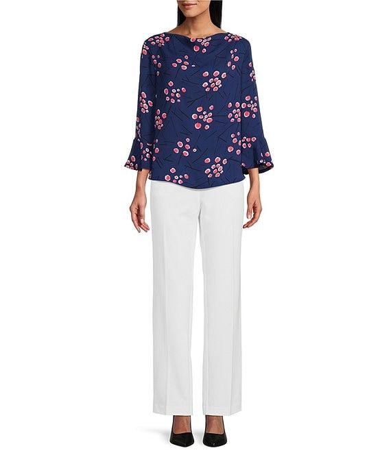 Investments Woven Dots and Dashes 3/4 Ruffle Sleeve Cowl Neck Top Product Image