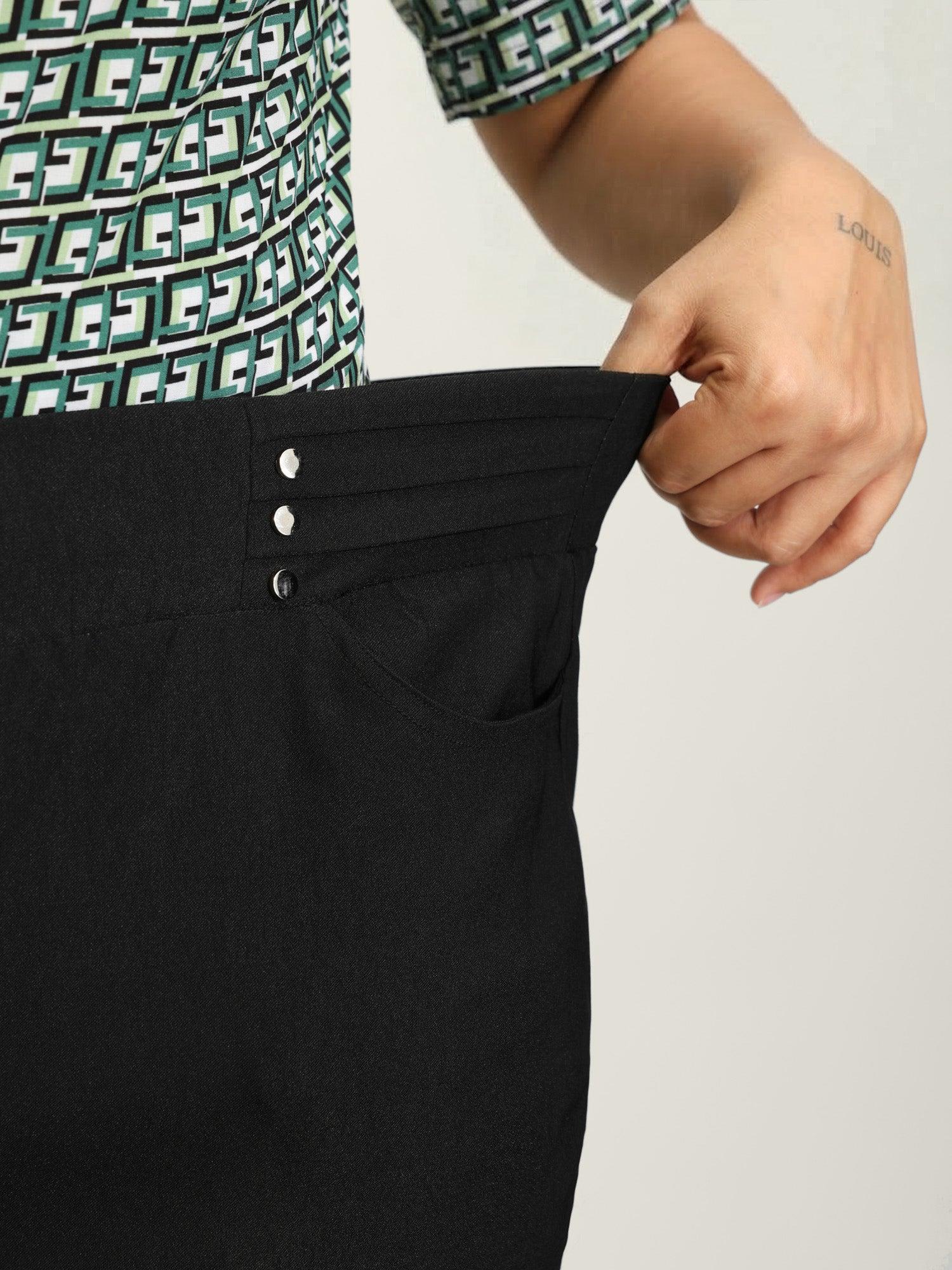 Rivets Wide Waistband Stretchy Pants Female Product Image