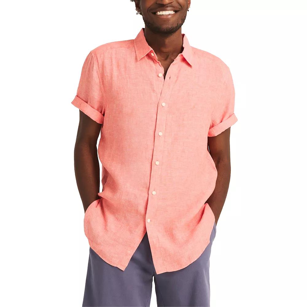 Men's Nautica Linen Short-Sleeve Shirt, Size: Large, Blue Product Image