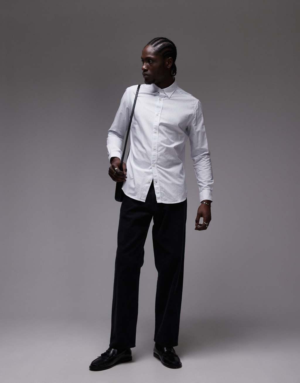 Mango regular fit striped shirt in white Product Image