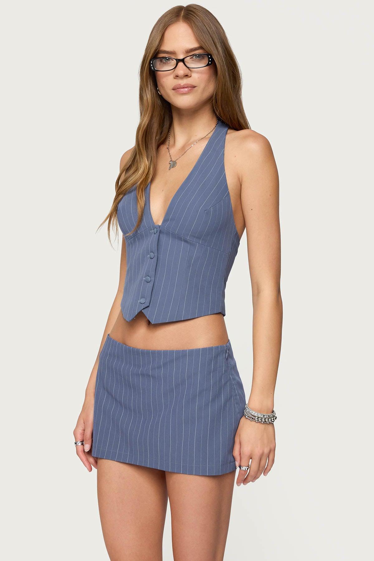 Frankey Pinstripe Button Up Halter Top Product Image
