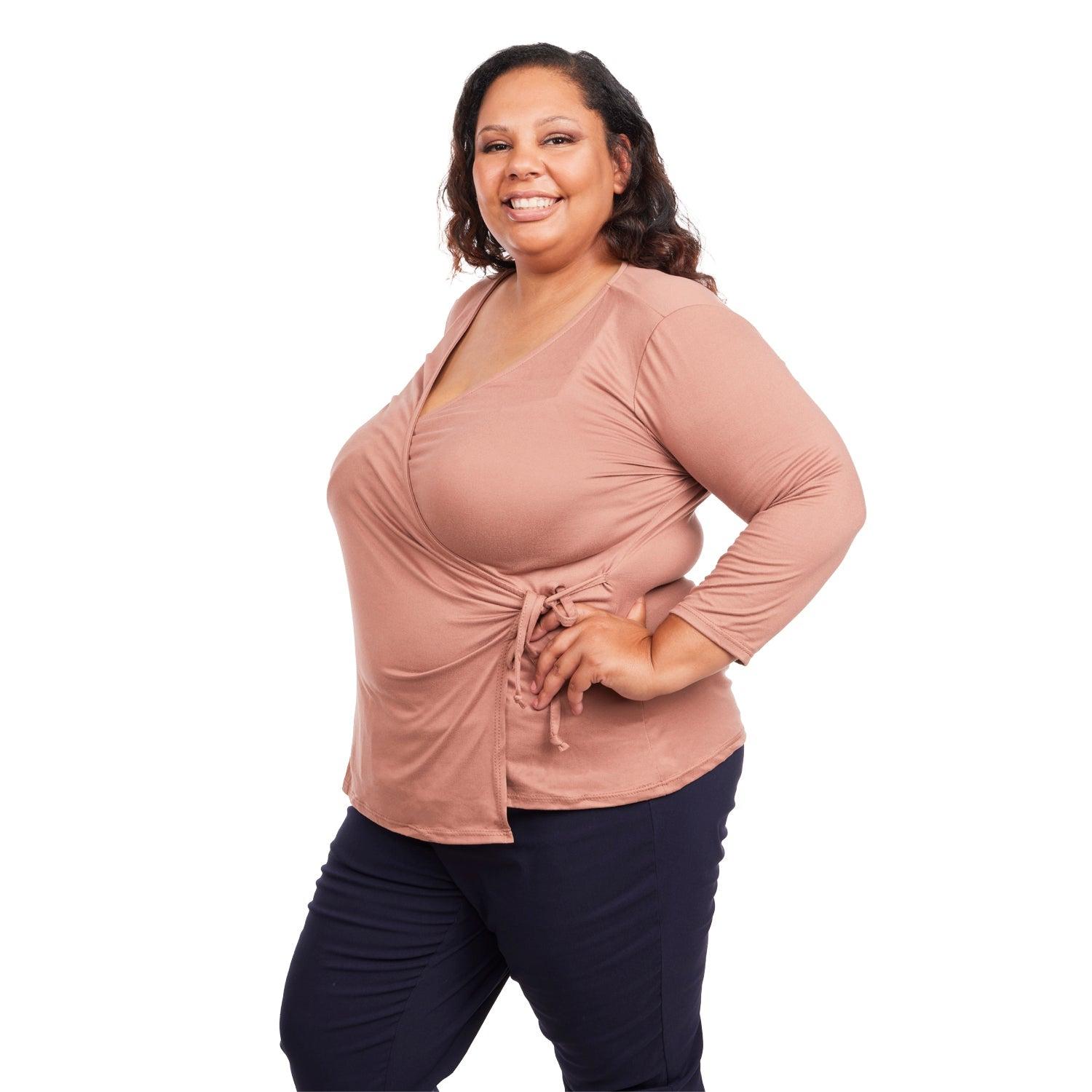 Inner Beauty Plus Solid 3/4 Sleeve Surplice Front V-Neck Top Product Image