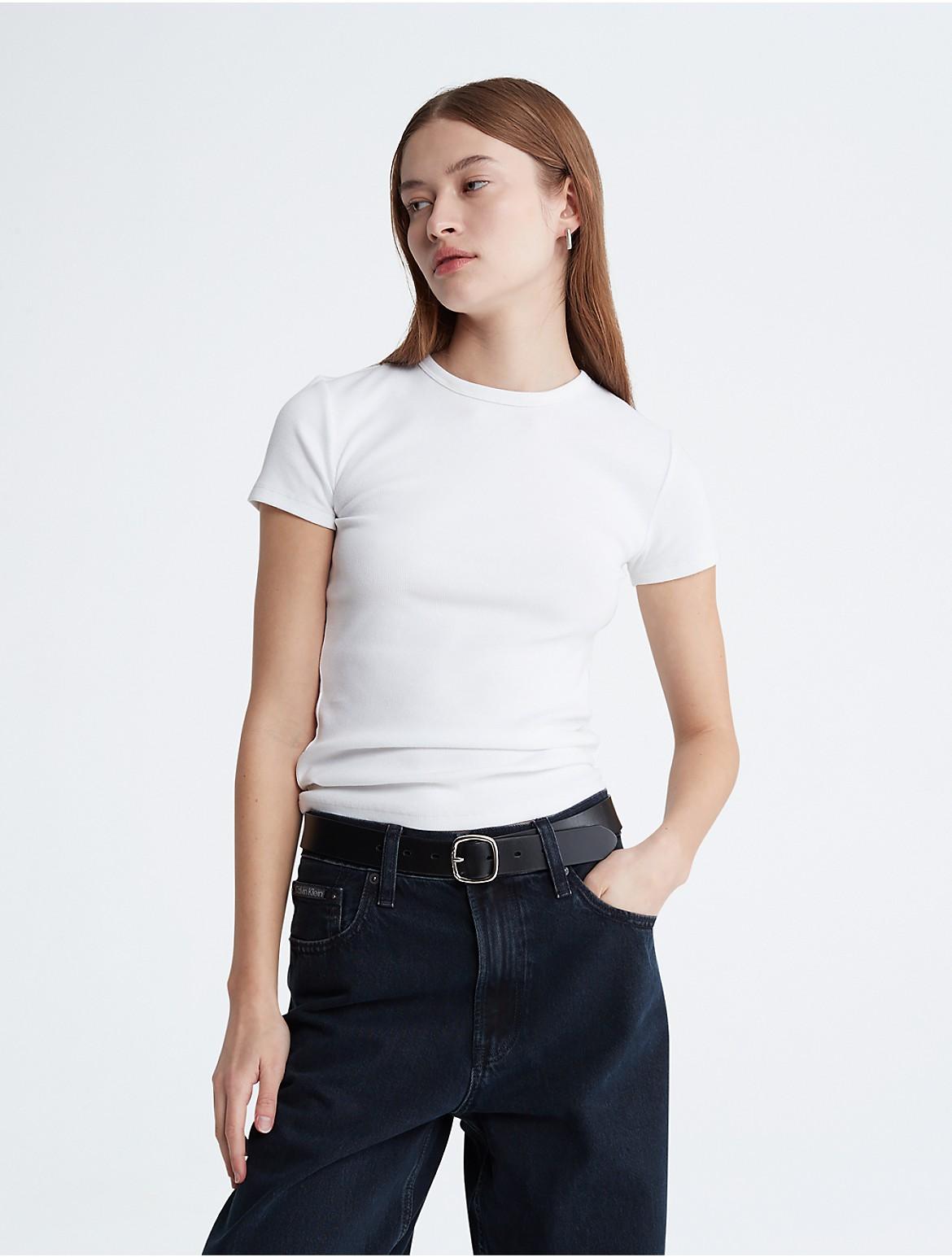 Calvin Klein Womens Cotton Contour Rib T-Shirt - White Product Image