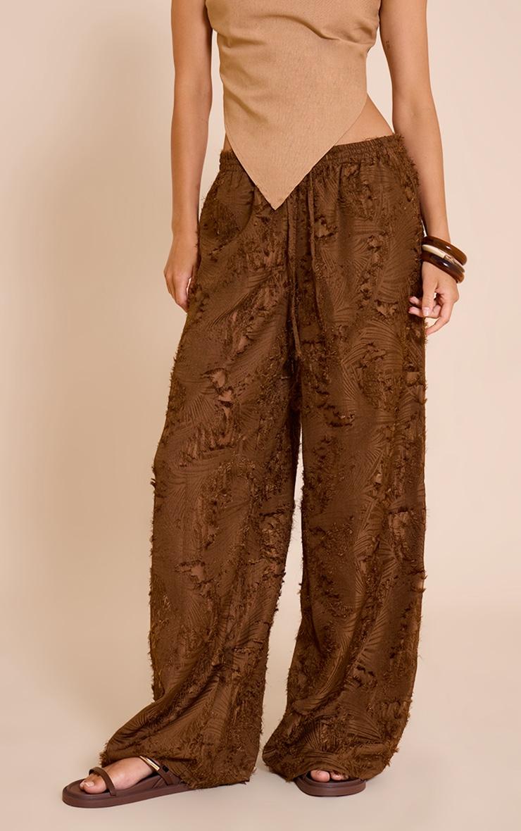 Chocolate Textured Flaoty Wide Leg Pants Product Image
