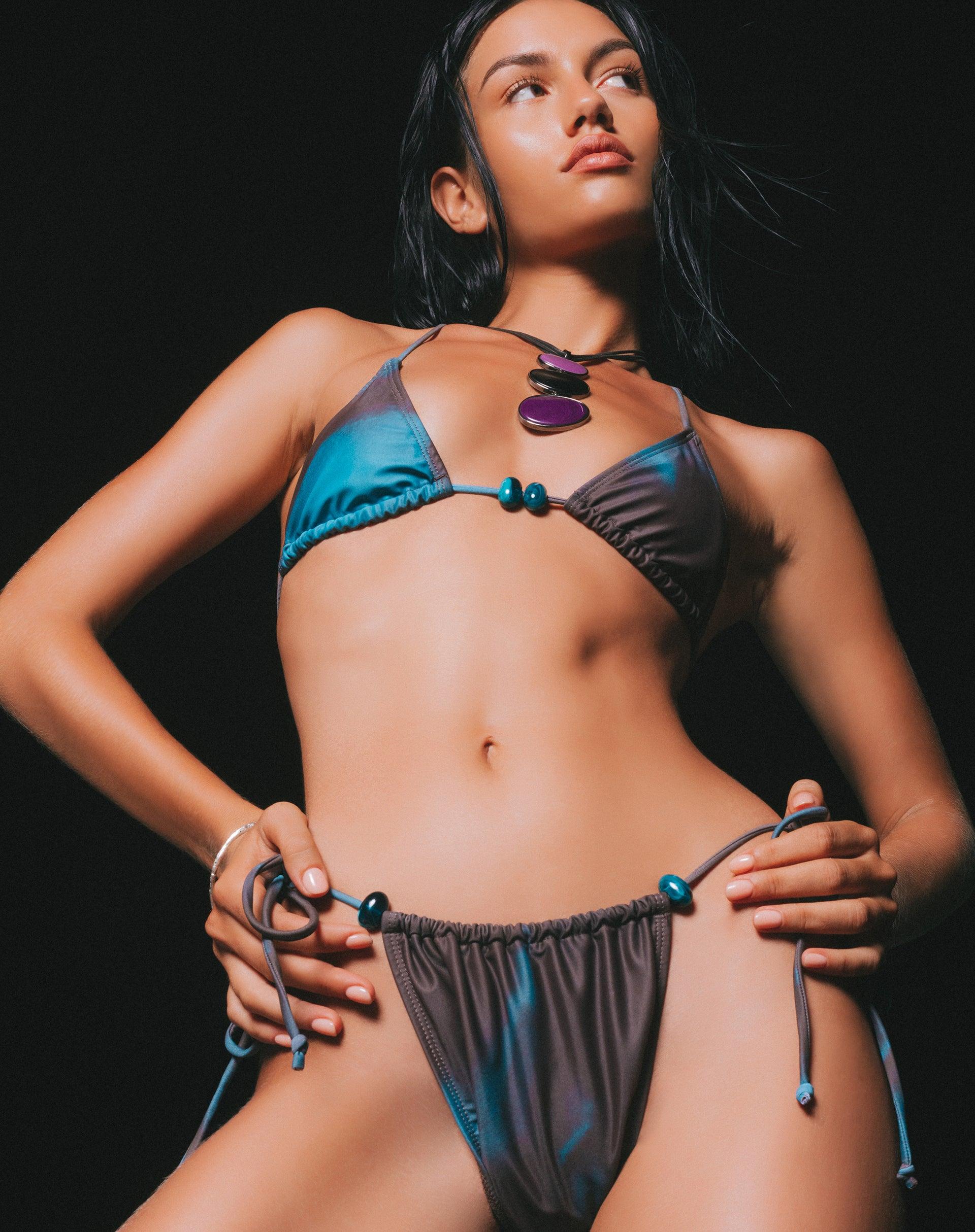 Leyna Beaded Bikini Bottom in Watercolour Brown Female Product Image