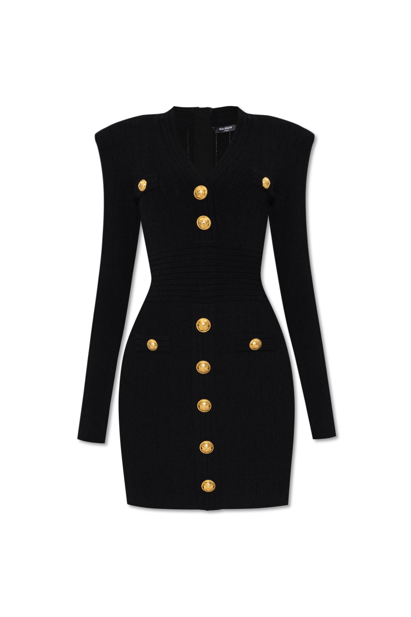 BALMAIN Mini Black Dress With Golden Buttons In Stretch Viscose Woman In Opa Noir Product Image