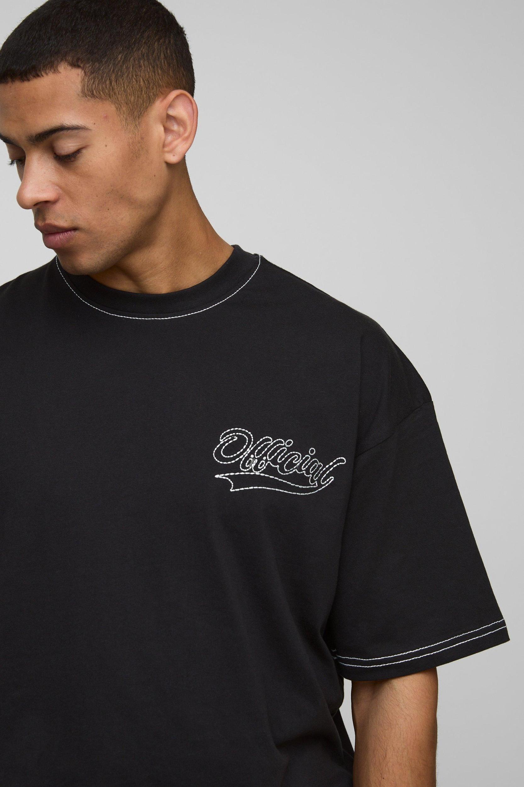 Oversized Boxy Official Contrast Stitch T-shirt and Short Set | boohooMAN USA Product Image