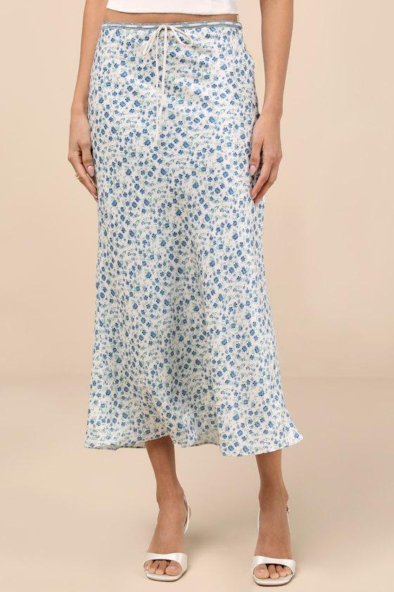 Nathalia Ivory Floral Print Lace Midi Skirt Product Image