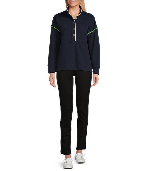 Westbound Long Sleeve Half Button Front Contrast Trim Top Product Image