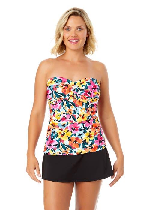 Anne Cole Women's Tiger Dance Twist Front Bandeaukini Swim Top in Gradient Floral at Nordstrom, Size Large Product Image