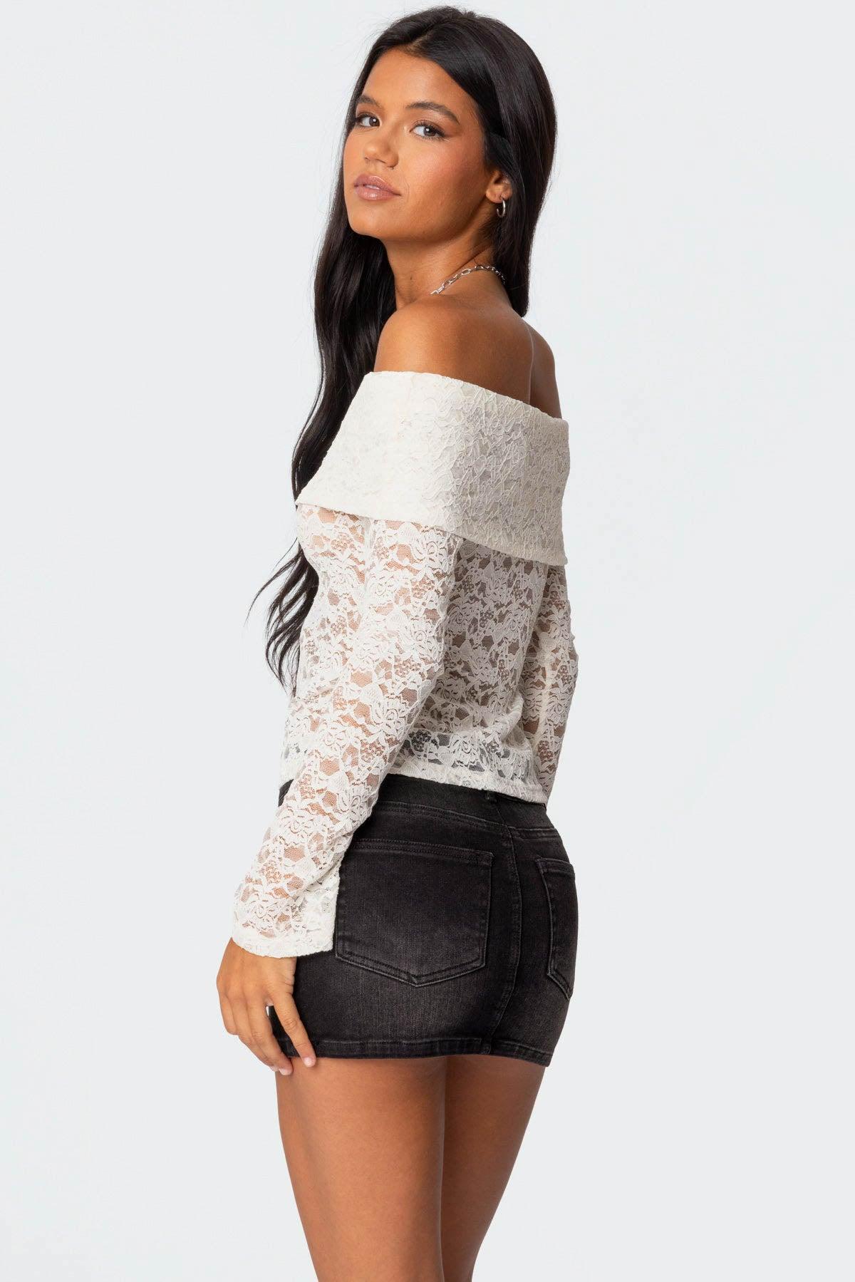 Ashley Off Shoulder Sheer Lace Top Product Image