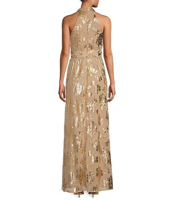 R & M Richards Halter Pleated Foil Dress Product Image