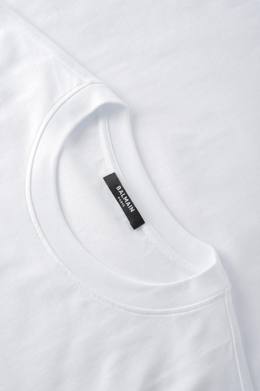 BALMAIN Flocked Logo Classic-fit T-shirt In White Product Image