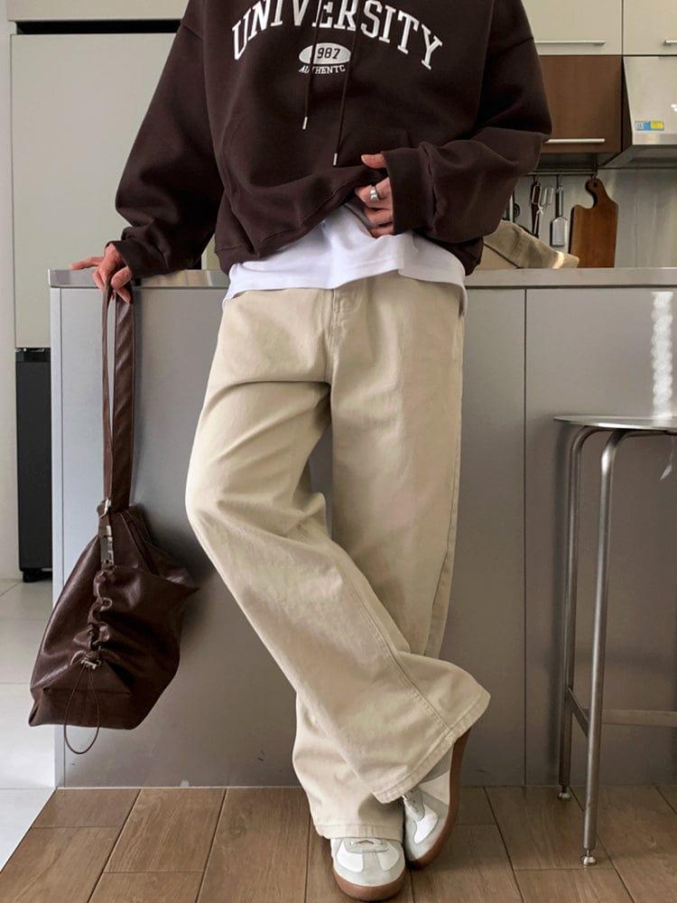 RT No. 12521 KHAKI CREAM STRAIGHT CASUAL PANTS Product Image