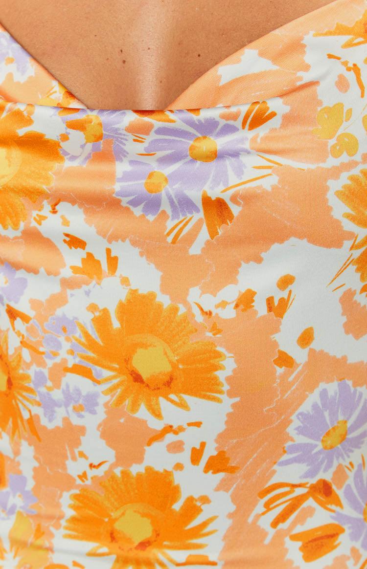 Ashi Orange Floral Long Sleeve Mini Dress Product Image