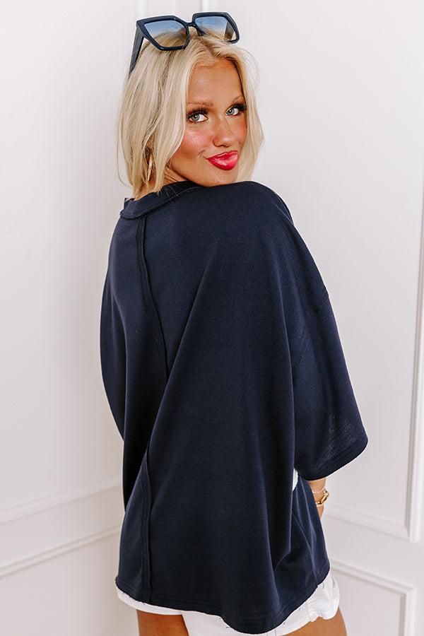 It's a Touch Down Sequin Oversized Tee in Navy/White Product Image