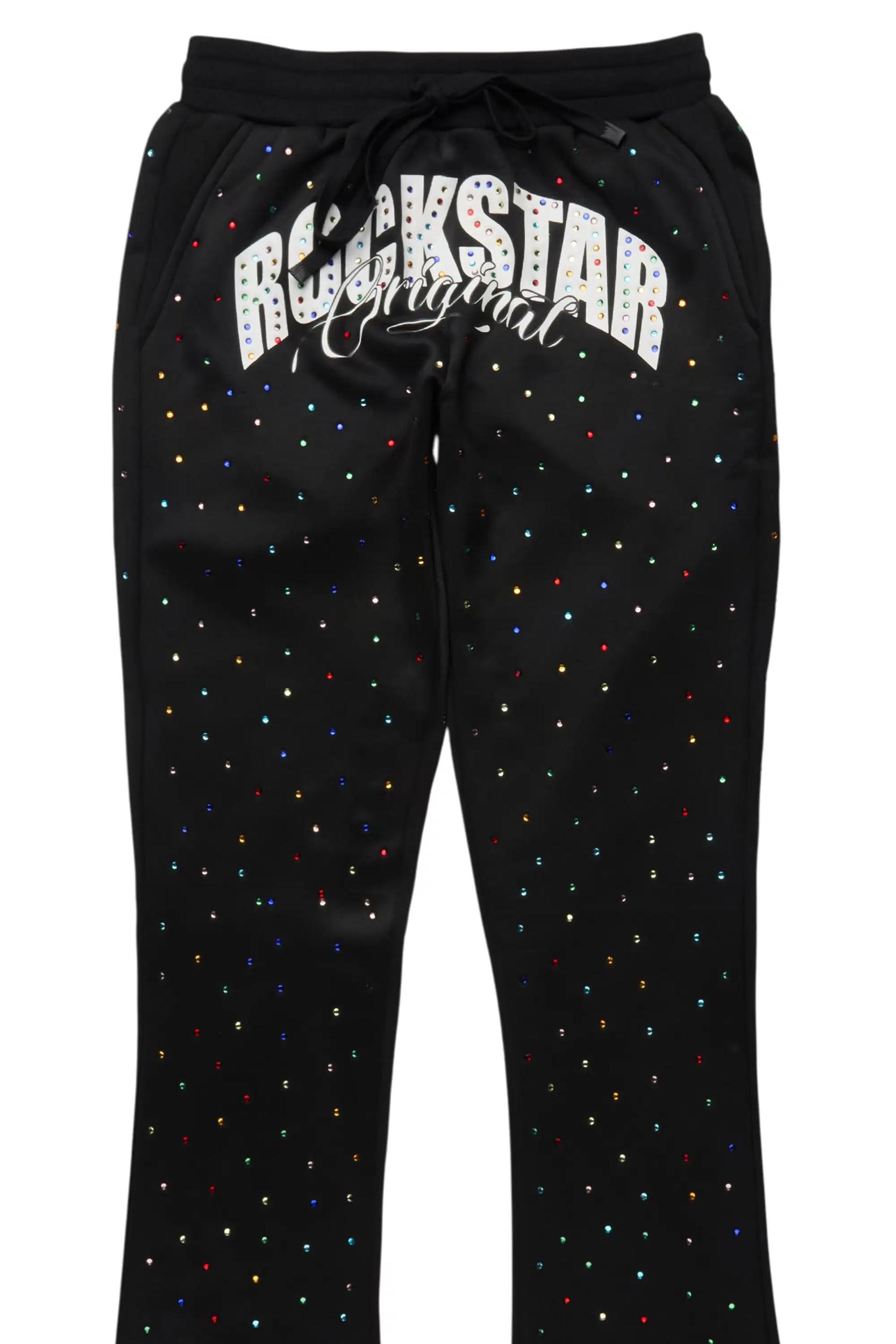 Franchesca Black Rhinestone Stacked Track Pant Female Product Image