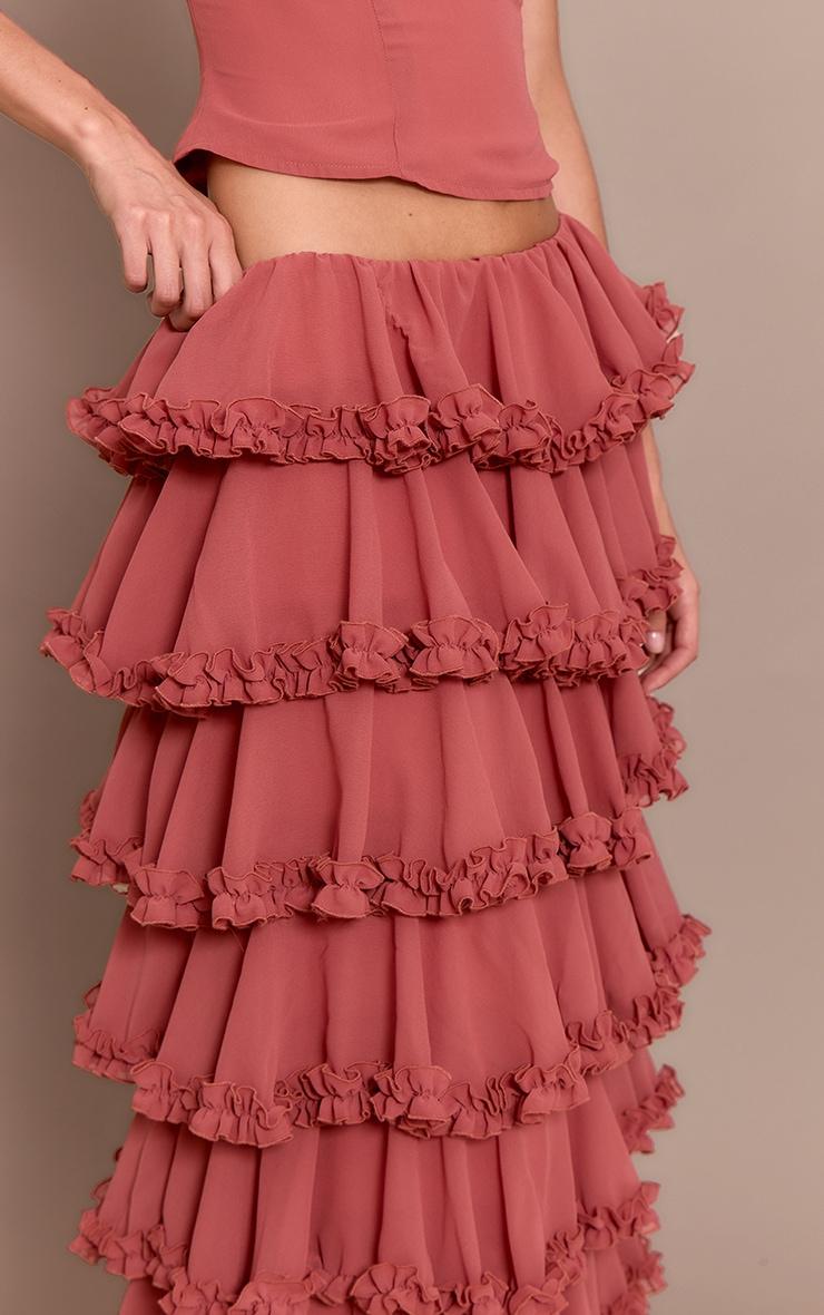 Blush Rose Chiffon Tiered Frill Maxi Skirt Product Image