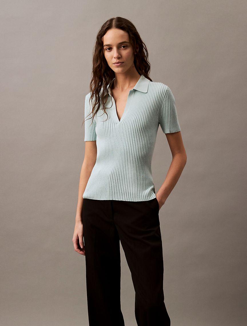 Smooth Cotton Rib Sweater Polo Shirt Product Image