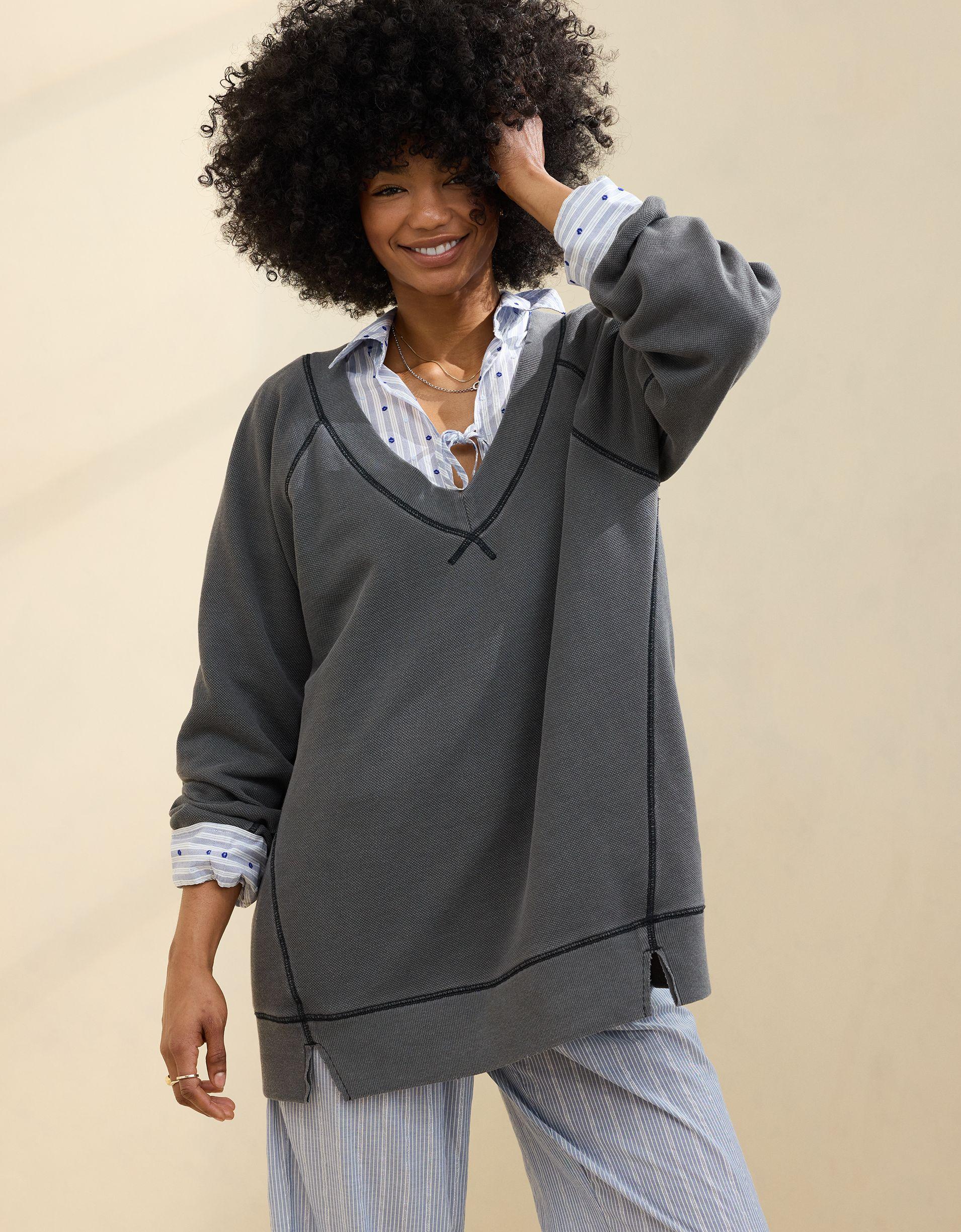 Aerie Downtime Textured V-Neck Sweatshirt Product Image