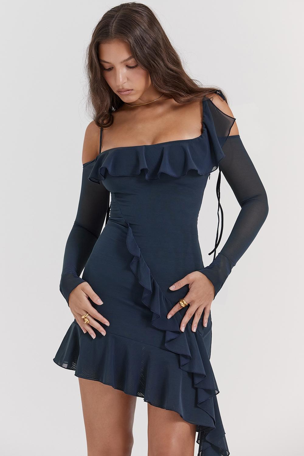 Kiki  french navy ruffle mini dress Product Image