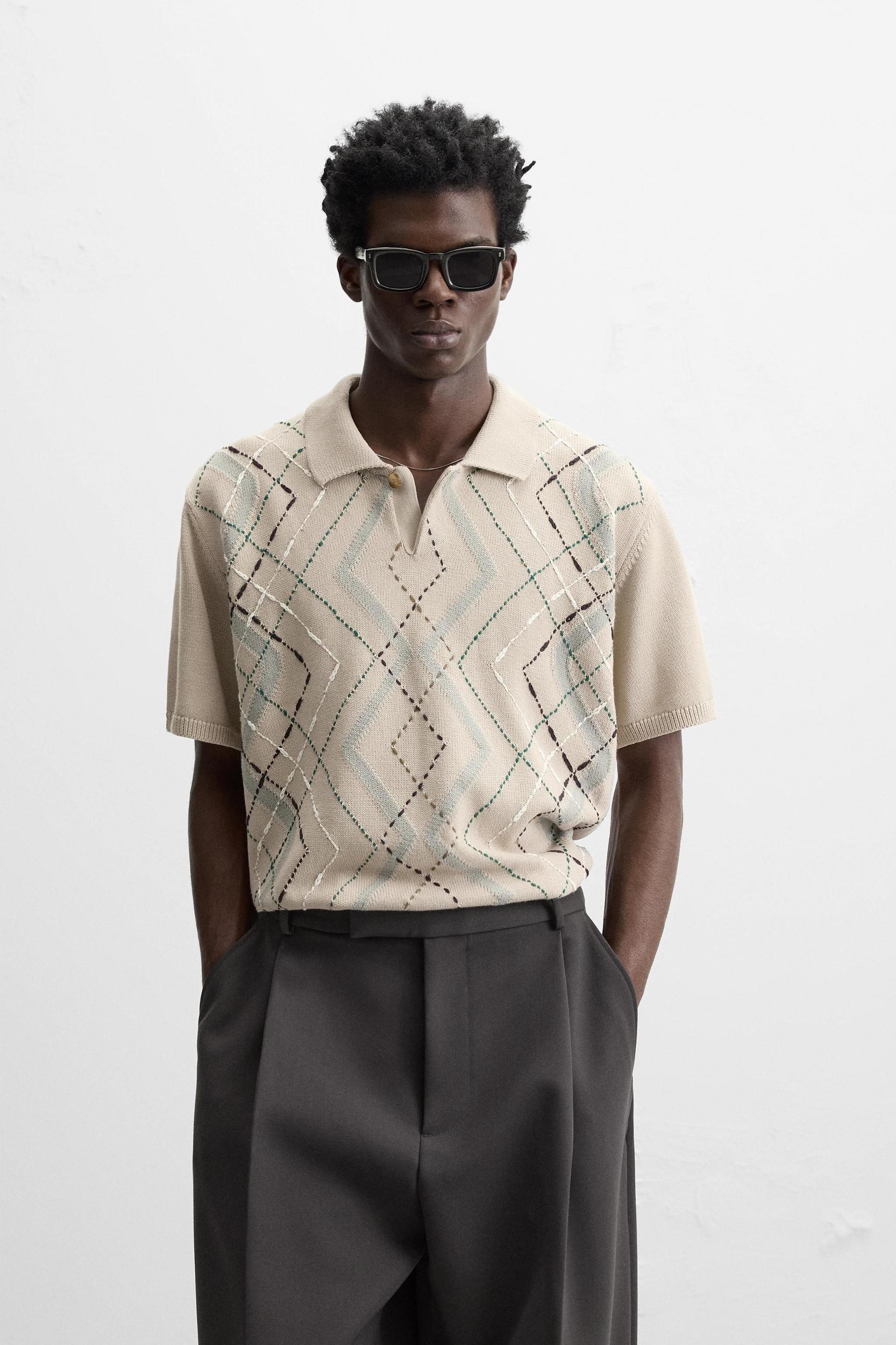 JACQUARD DIAMOND KNIT POLO Product Image