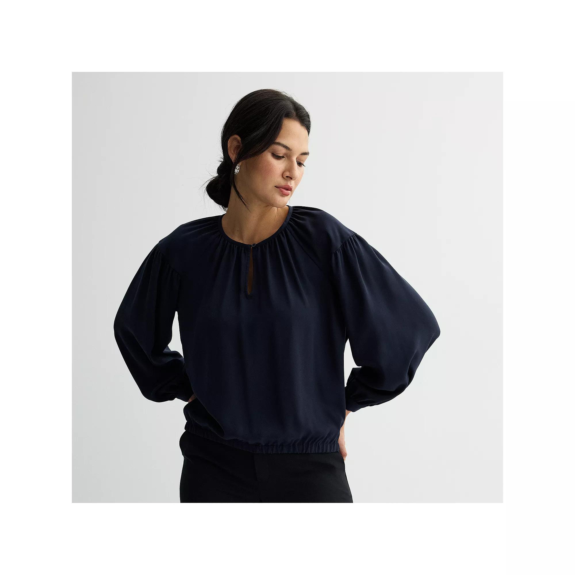 Petite Nine West Keyhole Elastic Waist Blouse, Women's, Size: XL Petite, Captain Product Image