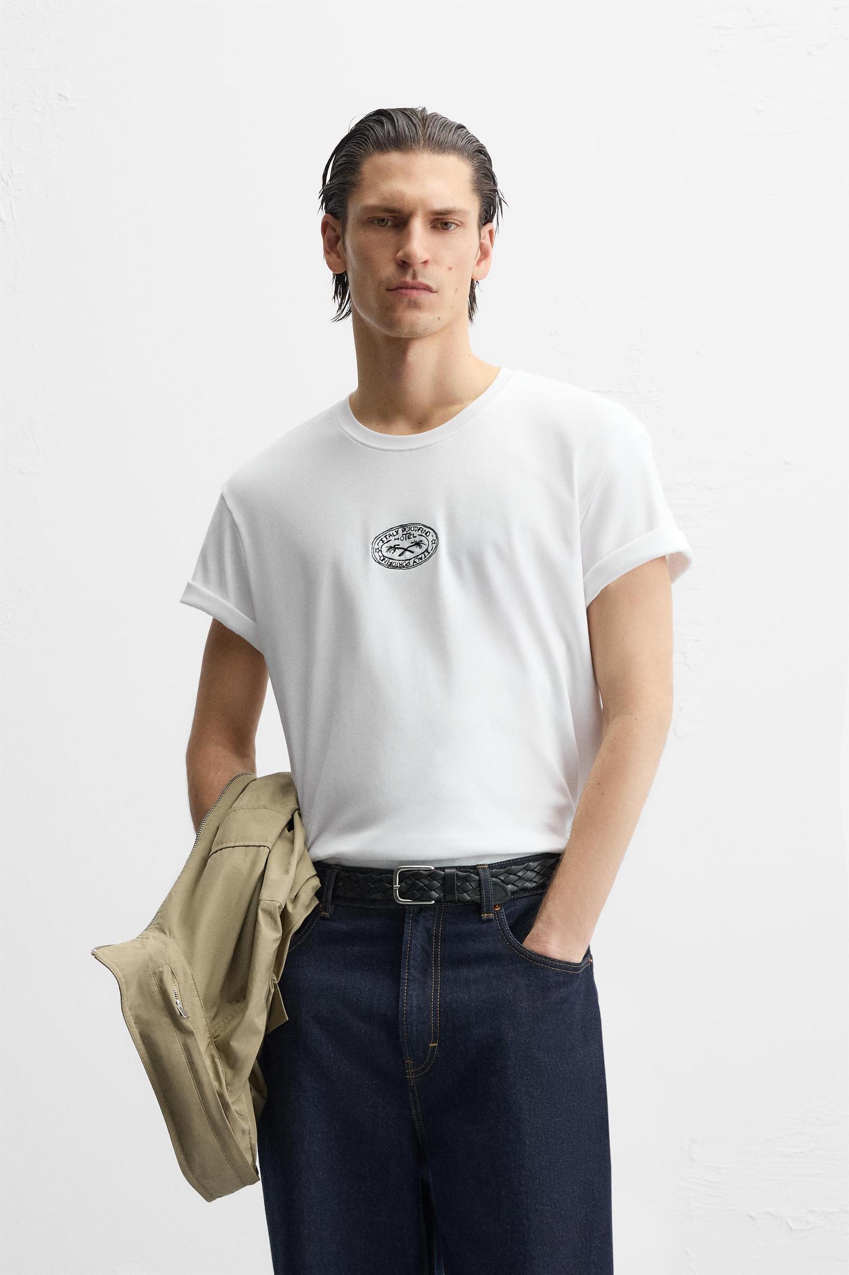 T-SHIRT WITH TONAL EMBROIDERY Product Image