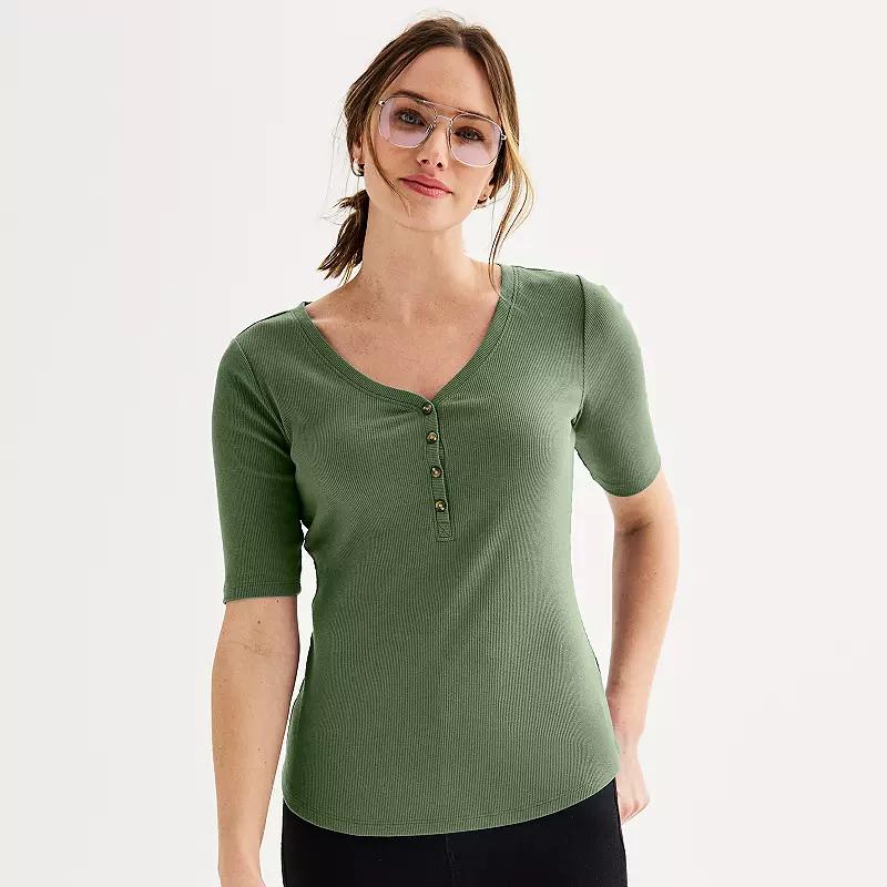 Petite Sonoma Goods For Life® Slim Fit Elbow Sleeve Henley Top, Women's, Size: XL Petite, Manolo Green Product Image