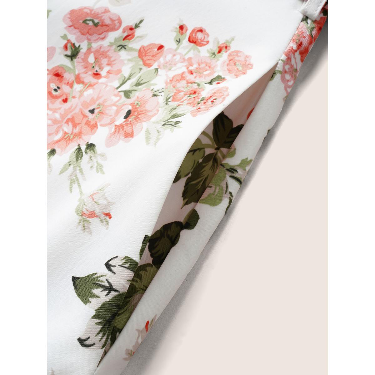 Plus Size Surplice Neck Floral Cap Sleeve Dress Ivory Women Elegant Texture V-neck Cap Sleeve Curvy BloomChic 14-16/1X Product Image