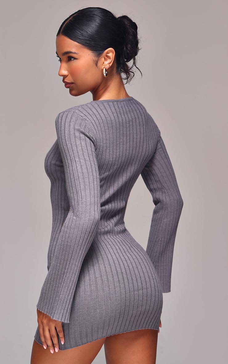 Ash Grey Ribbed Knit Mini Dress Product Image