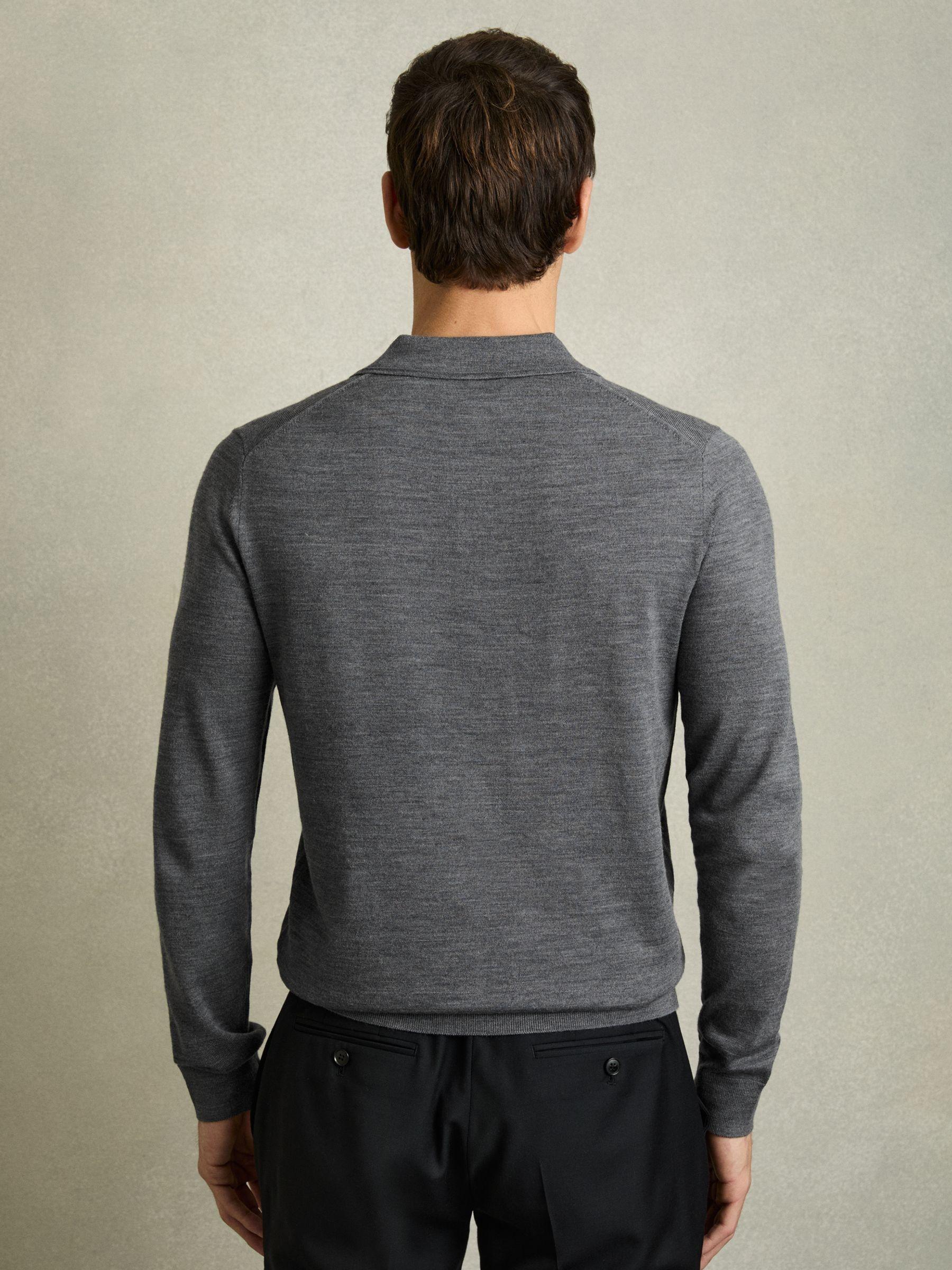 Merino Wool Polo Shirt in Mid Grey Melange Product Image