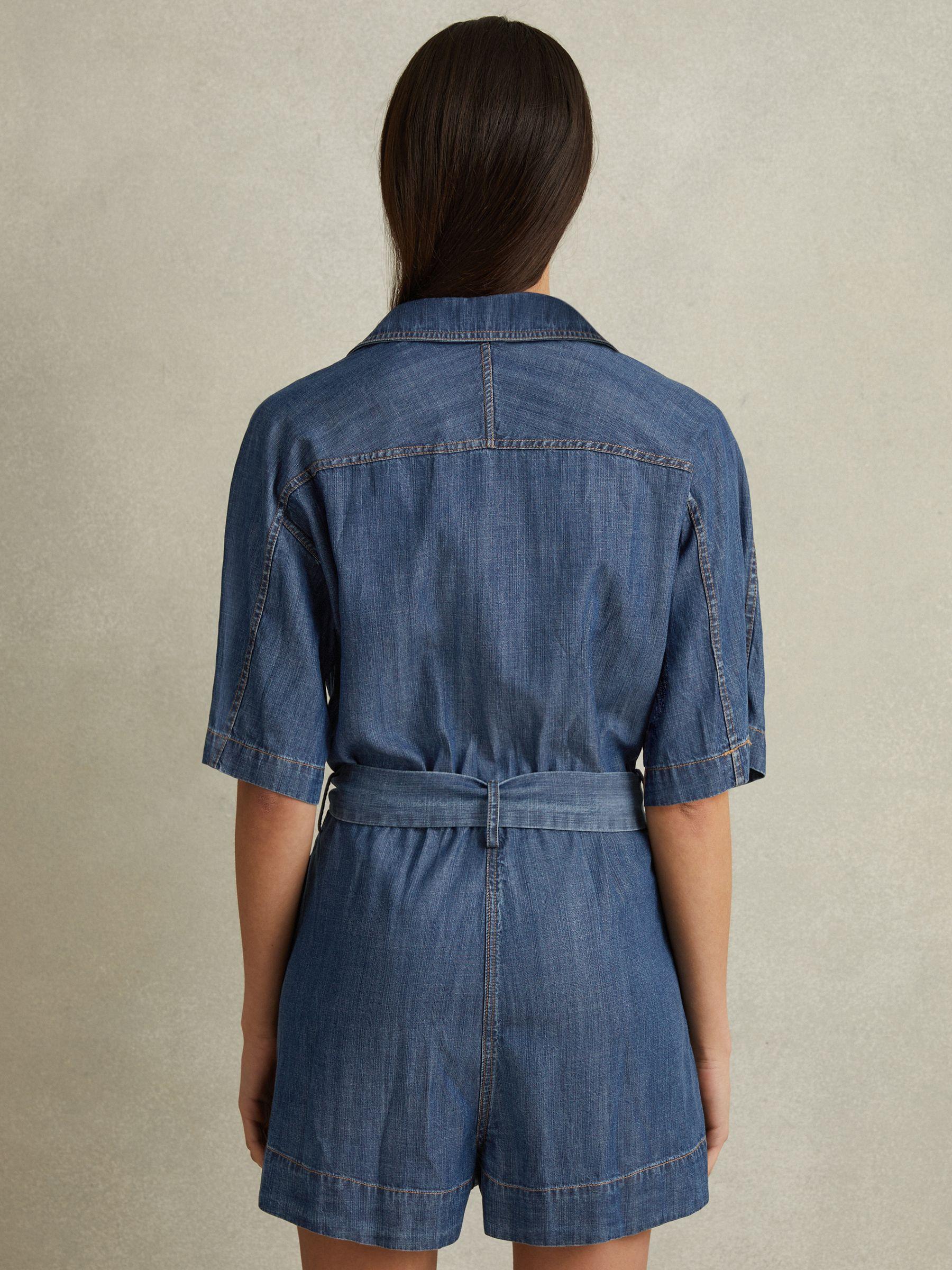 Denim Belted Playsuit in Indigo Product Image
