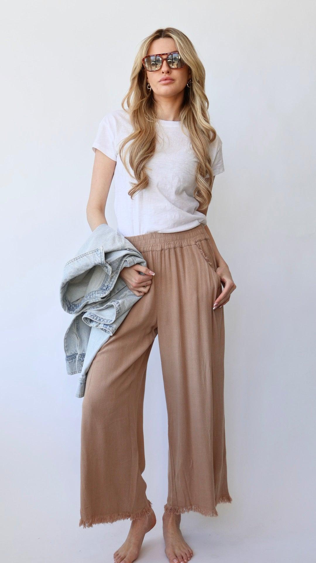 Ankle Length Wide Leg Linen Pant Product Image