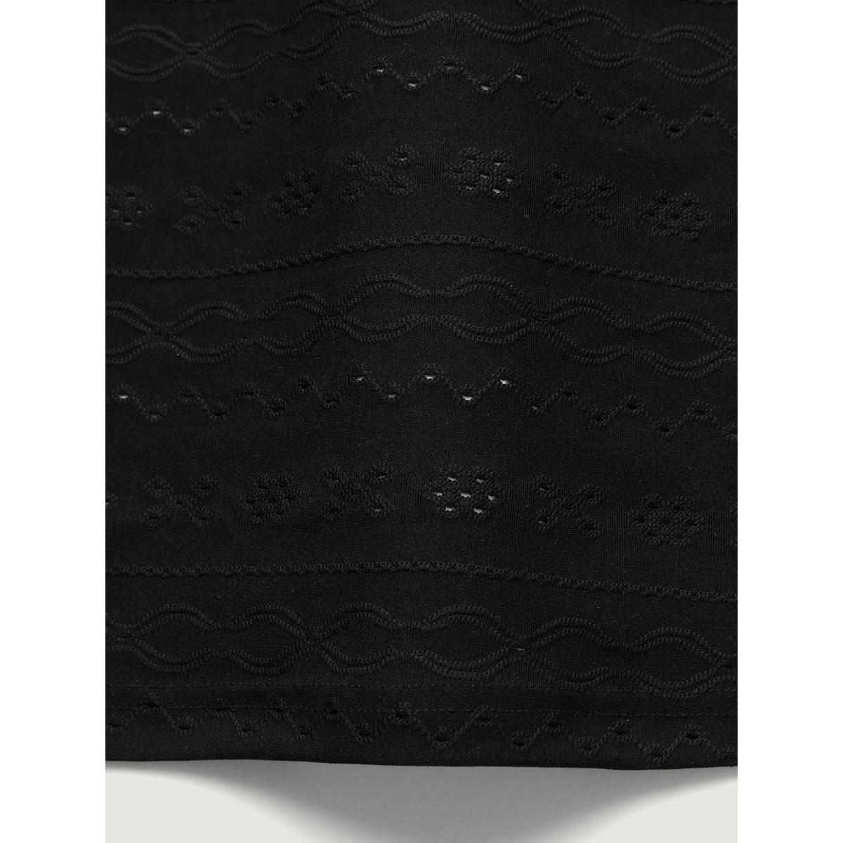 Plus Size Jacquard Eyelet Trim Backless Tank Top Women Black Woven ribbon&lace trim U-neck Everyday-Casual Tank Tops Camis BloomChic 12/L Product Image