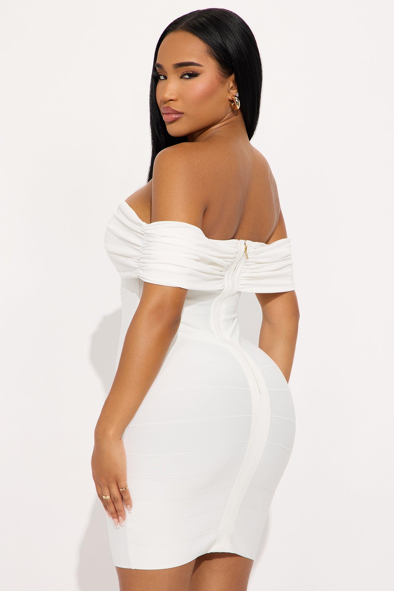 Selene Off Shoulder Bandage Mini Dress - White Female Product Image